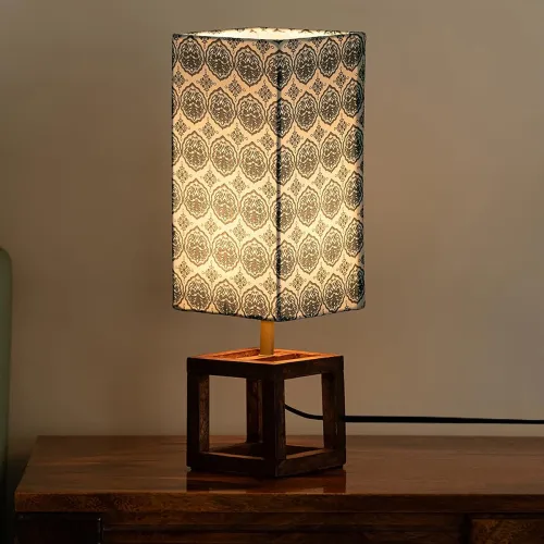 Image of ExclusiveLane 'Paisley-Carved' Mango Wooden Table Lamp 
