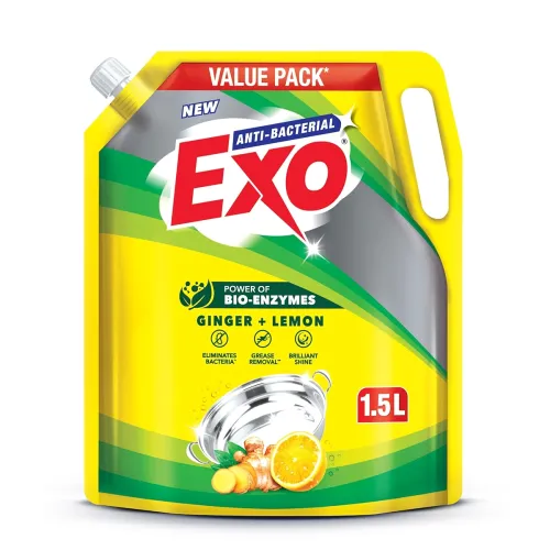 Image of Exo Anti-Bacterial Liquid Dishwash Gel - 1.5L Value Pack| Anti-Bacterial Formula with Ginger & Lemon for Sparkling Clean