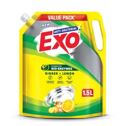 Exo Anti-Bacterial Liquid Dishwash Gel - 1.5L Value Pack | Anti-Bacterial Formula with Ginger & Lemon for Sparkling Clea