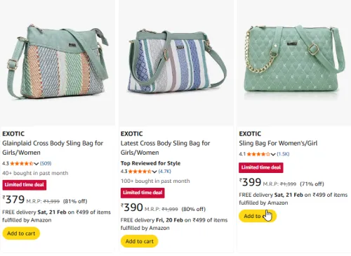 Image of EXOTIC Women sling Bag Upto 70% Discount