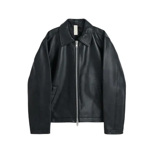 Image of EXOTIX Black Leather Jacket for Men | Collared Zip-Up Classic Style