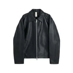 EXOTIX Black Leather Jacket for Men | Collared Zip-Up Classic Style