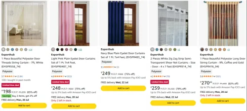 Image of Exporthub Door Curtain Starting @ ₹198