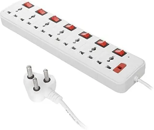 Image of EXT-107 7 Socket Surge Protector, 7 Switch, 2m Cable, Beige