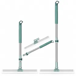 Extendable Silicone Floor Wiper with Stainless Steel Handle, Magic Broom Squeegee and 180° Rotating Head for Wet Dry Bathroom, Kitchen, Tiles and Window Cleaning