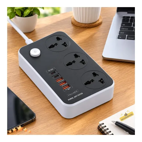 Image of Extension Board with USB Ports 2500W Extension Fire Resistant 3 Socket with 38W 3 USB