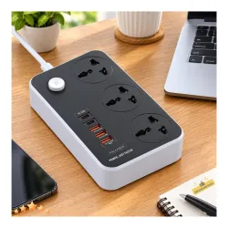 Extension Board with USB Ports 2500W Extension Fire Resistant 3 Socket with 38W 3 USB