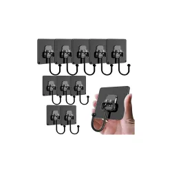 Extra Strong Self-Adhesive Big Wall Hooks | 10 Piece Black Metal Hooks | 5 kg Weight Capacity | Waterproof & No Trace | Ideal for Wall, Kitchen Utensils, Keys, Clothes | Durable & Reliabl