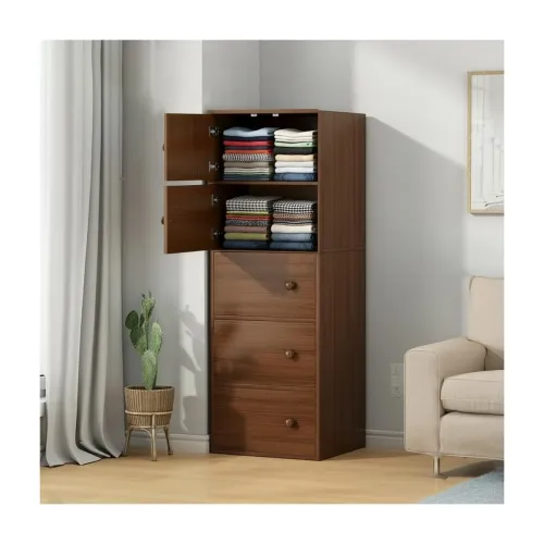 Image of EXVITO Engineered Wood Wardrobe for Bedroom Foldable 5-Shelf Wooden Storage Cabinet
