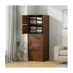 EXVITO Engineered Wood Wardrobe for Bedroom Foldable 5-Shelf Wooden Storage Cabinet
