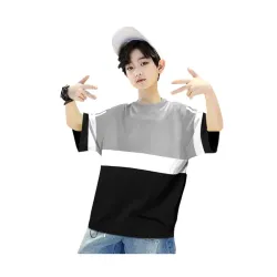 EYEBOGLER Boys Trendy Round Neck Half Sleeves Loose FIT Colorblocked T-Shirt