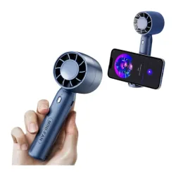 EYUVAA LABEL Portable Handheld Mini Fan with Base, 3 Speed Adjustable Cooler, USB Rechargeable Eyelash Dryer Compact & Lightweight Fan for Travel, Office & Outdoor Use (Blue), 1.8 Centimeter