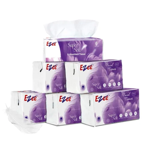 Image of Ezee 2 Ply Facial Tissue Soft Pack 600 Pulls | Ultrasoft, Absorbent, Made of Virgin Pulp | 100 Pulls x Pack of 6