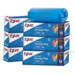 Ezee Plastic Blue Garbage Bags Large 90 Pcs | 15 Pcs | 24 x 32 Inch | Dustbin Bags/Trash Bags/Dustbin Covers for Wet and