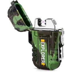 EzLife Metal Waterproof Flameless Electric Lighter - Dual Arc Plasma Beam, USB Rechargeable, Windproof, No Butane, for Indoor and Outdoor Activities (Camouflage)