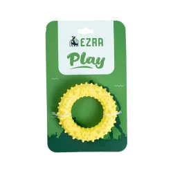 EZRA Play Spiky Small Ring Dog Chew Toy - Yellow | Durable Non-Toxic Rubber, Textured for Dental Health | Interactive Fetch & Chew Toy for All Breeds