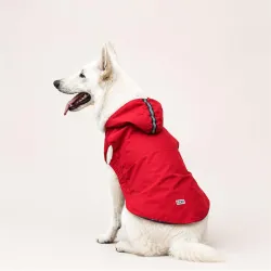 Ezra Sleeveless Dog Raincoat with Velcro Straps – Waterproof, Lightweight & Easy-to-Wear Rain Jacket for Dogs (Red, Medium)