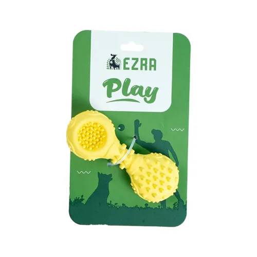 Image of EZRA Play Rubber Spiky Dumbbell Dog Chew Toy - Yellow | Durable Non-Toxic Rubber