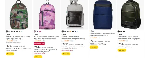 Image of F Gear Backpack Minimum 70% Discount