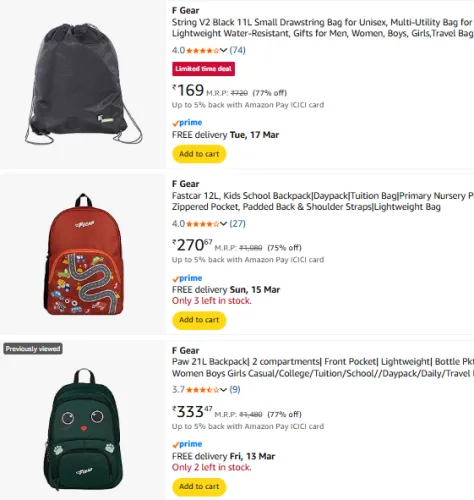 Image of F Gear backpack Starting @ ₹169