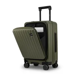 F Gear Montreal Small Cabin Pro 54cm German Polycarbonate Hard Luggage |8 Japanese Hinomoto Silent Wheels|USB & Type-C Charging | Front Opening Suitcase for Travel (Army Green)