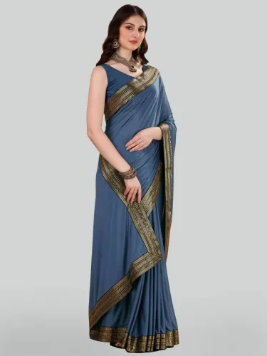 Image of FabDaisy  Solid/Plain Banarasi Chiffon Saree  (Grey)