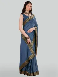 FabDaisy  Solid/Plain Banarasi Chiffon Saree  (Grey)