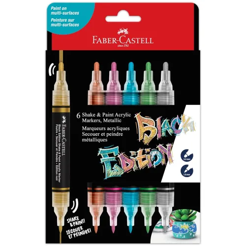 Image of Faber-Castell Black Edition Shake & Paint Acrylic Marker Box of 6