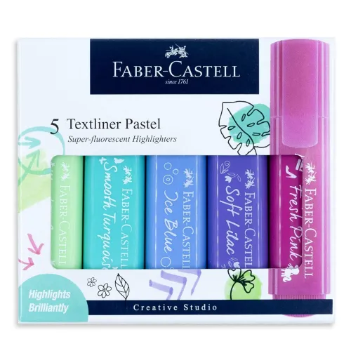 Image of Faber-Castell Pastel Textliner Pen Set – Pack of 5 Assorted Colours 