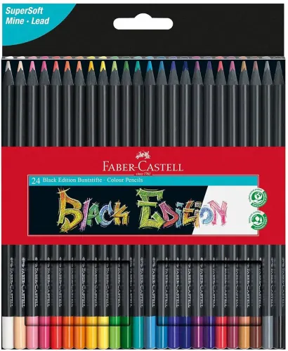 Image of FABER-CASTELL BLACK EDITION TRIANGULAR Shaped Color Pencils (Set of 24, MULTICOLOR - Coloring Pencils for Adult Coloring