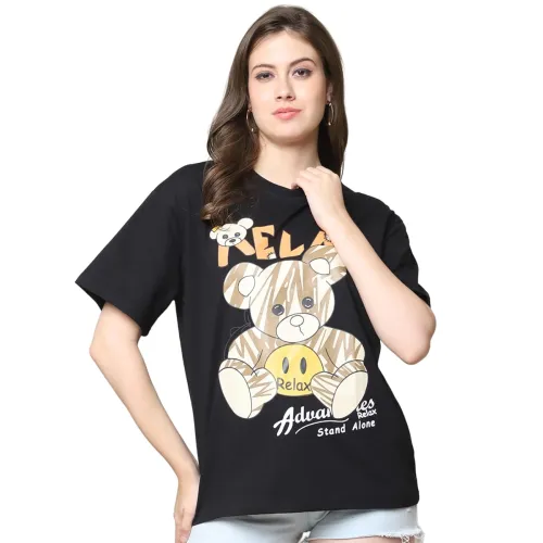 Image of Fabflee Oversized Cotton Baggy Drop Shoulder Graphic Tee with Half Sleeves
