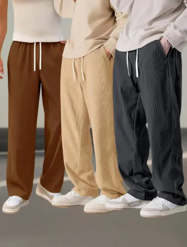Image of Fabflee Pack of 3 Men Regular Fit Multicolor Cotton Blend Trouser