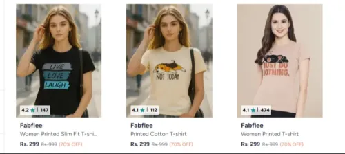 Image of Fabflee Women Printed T-shirt Upto 70% Discounts 