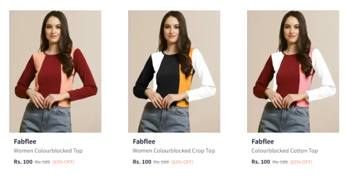 Image of Fabflee Women’s Cotton Colorblocked Crop Top Starting @ ₹100