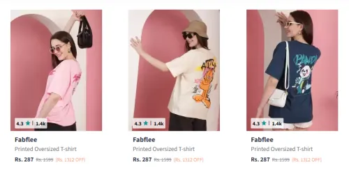 Image of Fabflee Women's T-shirts at minimum 80% Discount
