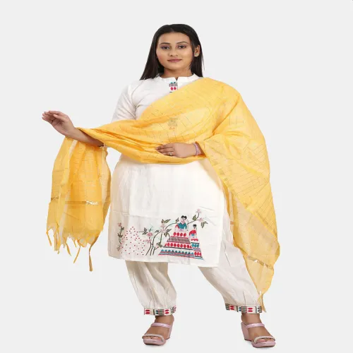 Image of Fabme Checked Dupatta Has Tasselled Border