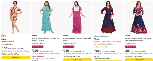 Image of Fabme women's nightdress starting at ₹199`
