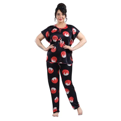 Image of Fabme Women's Satin Kaftan Printed Top & Pyjama Set