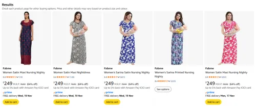 Image of Fabme Women Satin Maxi Nursing Nighty Minimum 60% Discount.