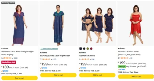 Image of Fabme Women's Night Dress Starting @ ₹189
