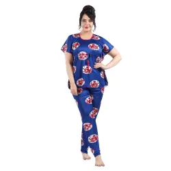 Fabme Womens Satin Printed Kaftan Top & Pyjama Set