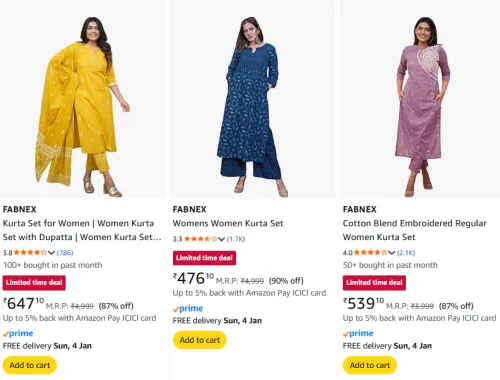 Image of FABNEX Kurta Set upto 90% Off
