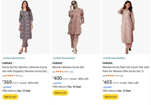 Image of FABNEX Kurta Set Upto 93% Discount