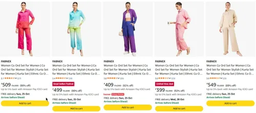 Image of FABNEX Women Co Ord Set for Women at up to 92% Discount