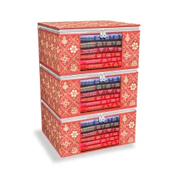 FabPax Saree Storage Covers (Set of 3, Red-Golden)