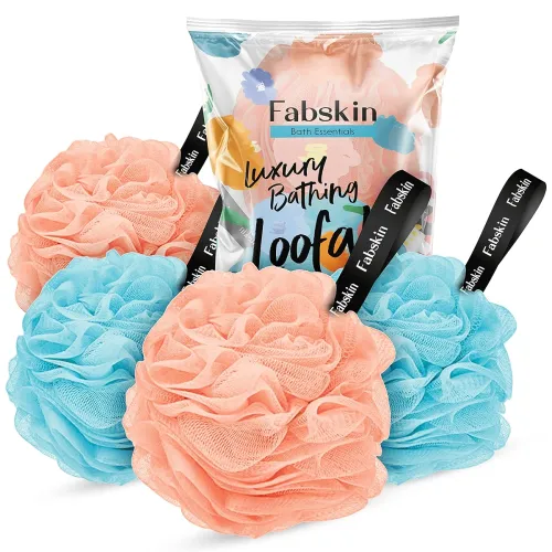 Image of Fabskin Luxury Bathing Loofah For Men And Women | Pack Of 4 | Peach & Blue | Foaming Loofah For Bathing | Bath Scrub Spo