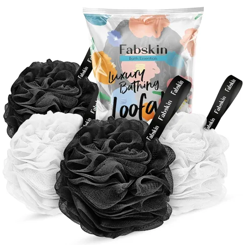 Image of Fabskin Luxury Bathing Loofah For Men And Women | Pack Of 4 | Black & White | Foaming Loofah For Bathing | Bath Scrub Sp