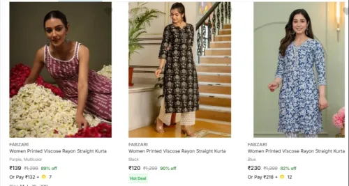 Image of Fabzari Womens Kurtas Upto 90% Off |Starting @ ₹120
