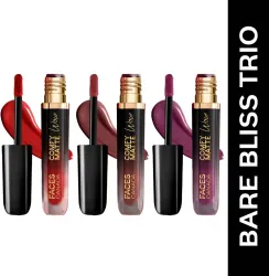 FACES CANADA BARE BLISS TRIO Liquid Matte Lipstick Combo Set of 3 | Comfy Matte Wow (Ruby Rouge + Cocoa Crush + Orchid Opulence, 11.4 ml)