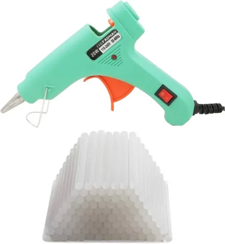 Image of FADMAN TURQUOISE MINI HOT MELT GLUE GUN 20 WATT (ON OFF SWITCH & INDICATOR) WITH 50 ADHESIVE HOT GLUE STICKS Standard Te